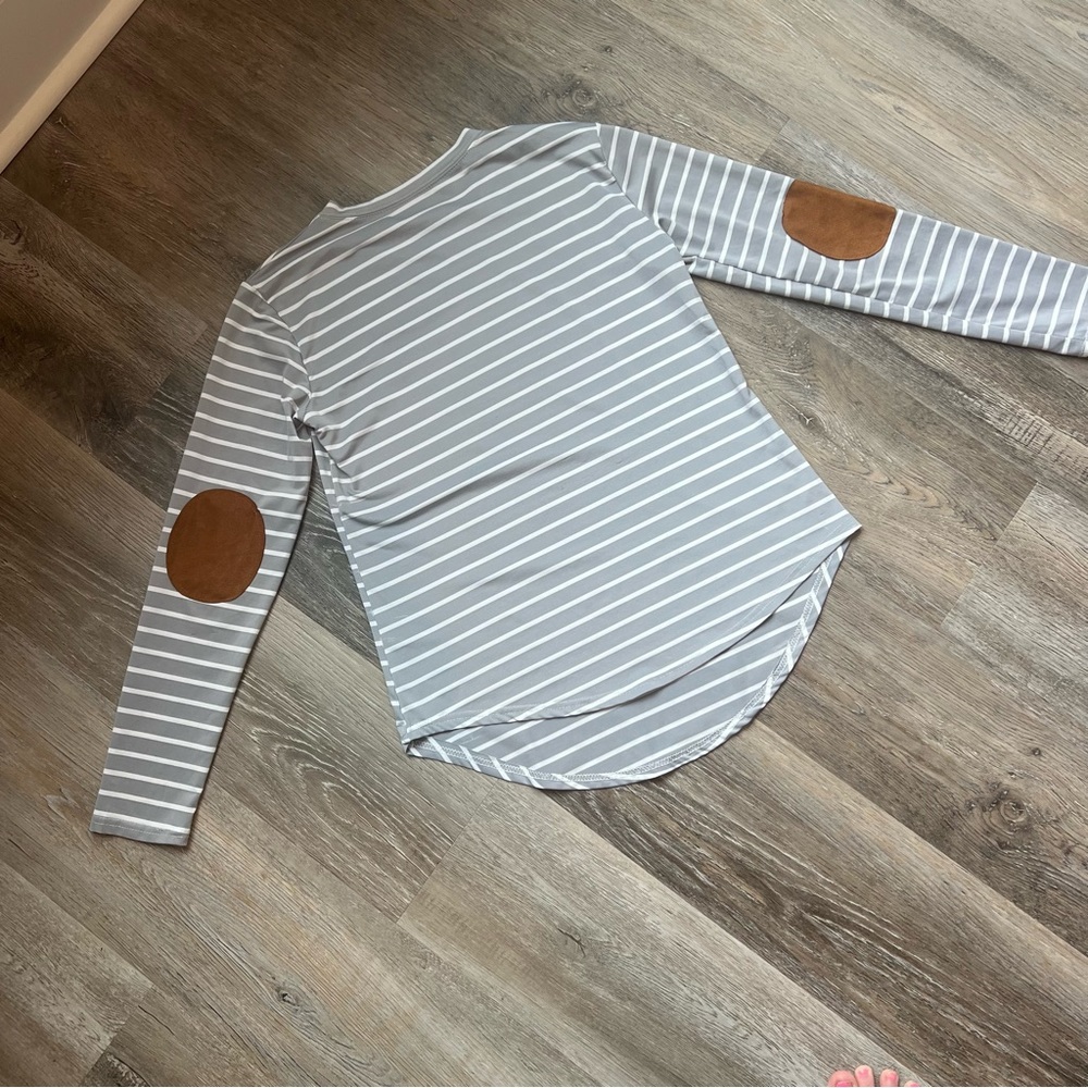 Striped Athletic Material Elbow Patch Long Sleeve… - image 5
